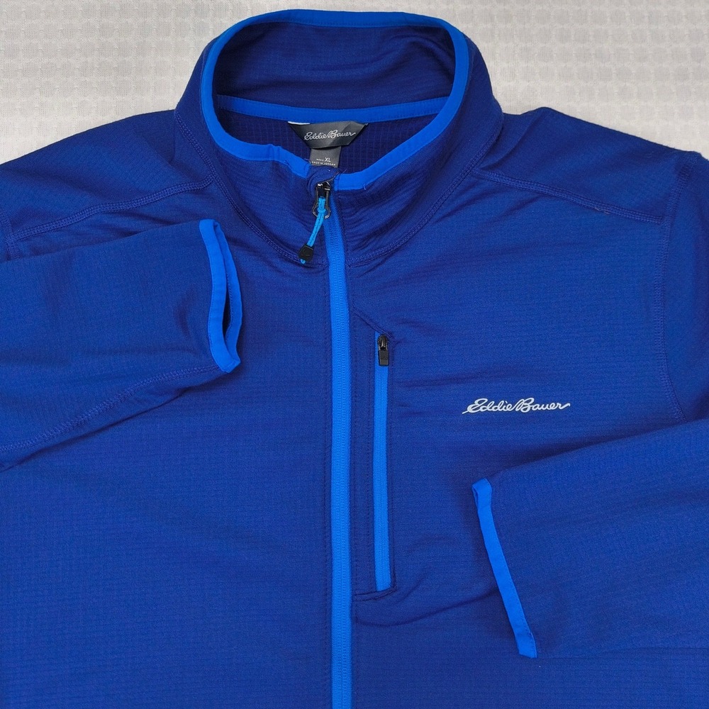 Eddie Bauer Mens XL Blue Full Zip Performance Grid Fleece Jacket Mock Neck 02468